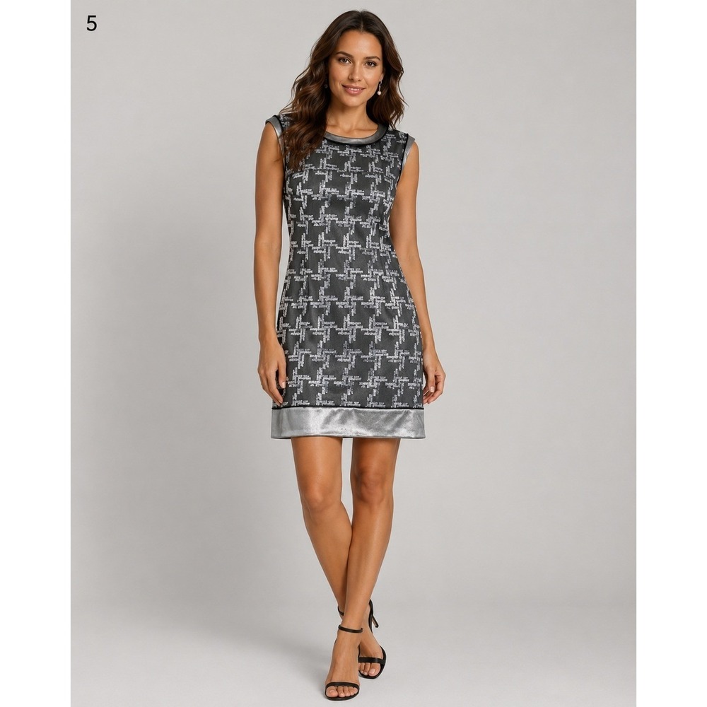 Adam Lippes Dress Womens 2 Geometric Silver Gray Silk Wool Festive Vintage - Picture 1 of 7